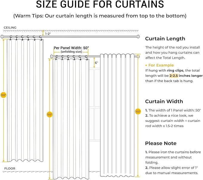 INOVADAY 100% Blackout Curtains for Bedroom, Bright White Black Out Curtains 102 Inch Long, Clip Rings Linen Blackout Drapes, Thermal Insulated Room Darkening for Living Room, 2 Panels - W50xL102