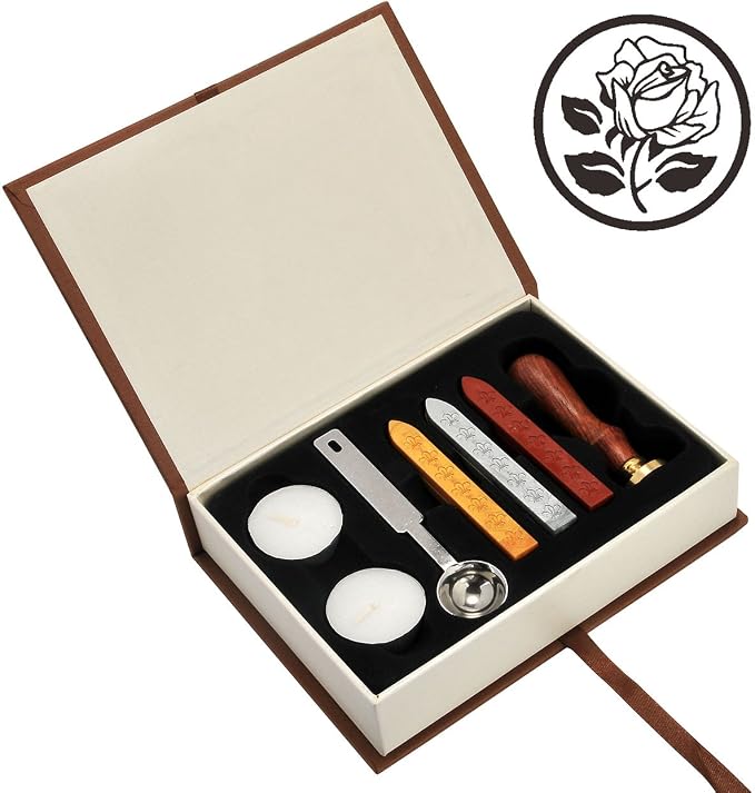 The Rose Wax Seal Stamp Set, Yoption Classic Vintage Seal Wax Stamp Set, Retro Seal Stamps Maker Gift Box Set (The Rose #3)