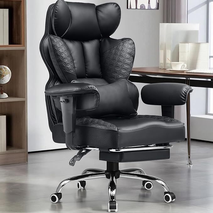 GTPLAYER Big and Tall Gaming Chair 400lbs Heavy Duty Office Chair with Foot Rest & Ergonomic Pocket Spring Lumbar Support, High Back 3D Saddle Shaped Cushion for Back Pain Relief, Matte-Black