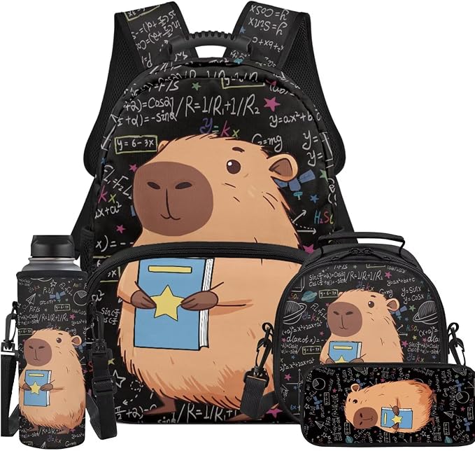 Ystardream Cute Capybara Backpack and Lunch Bag Set for Girls Elementary School Backpack Set 17 Inch for Kids Large & Lightweight Middle Primary Bookbags Suitable for Campling and School Use