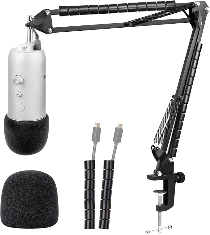 Blue Yeti Mic Stand with Foam Cover Windscreen - Microphone Boom Arm Stand with Pop Filter Compatible with Yeti and Yeti Pro by YOUSHARES