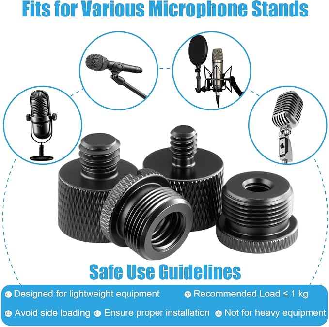8 Pack Mic Stand Adapter 5/8 Female to 3/8 Male and 3/8 Female to 5/8 Male, 5/8 Female to 1/4 Male and 1/4 Female to 5/8 Male Screw Thread Adapter Mic for Microphone Stand Boom Arm Camera Tripod