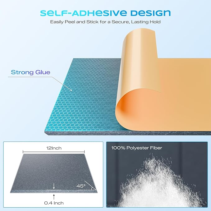 22 Pack Self-Adhesive Acoustic Panels, 12" X 12" X 0.4" High-Density Sound Proof Foam Panels for Walls, Soundproof Wall Panels for Home & Office (Light Gray)