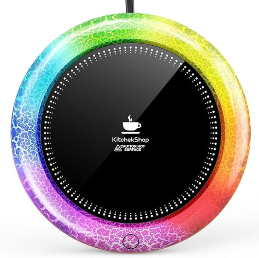 Coffee Mug Warmer with 7 LED Color Lights – Fast Heating & High Temp, Auto On/Off Gravity Sensor, Smart Electric Beverage Warmer for Coffee, Tea & More, Desk & Home Use(White)