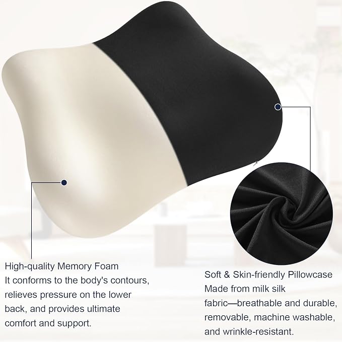 Lumbar Support Pillow for Office Chair Memory Foam Car Lumbar Pillows Lower Back Pain Relief Black Soft Ergonomic Chair Back Pillows for Car, Couch