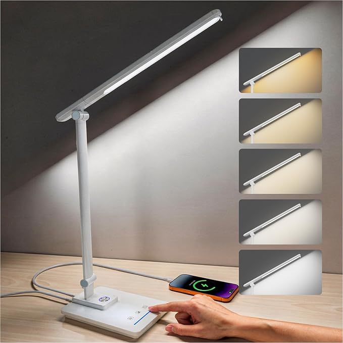 ELECTRI Desk Lamp for Home Office, Eye-Care Desk Light with Touch Control, 5 Color & Stepless Dimming, 360° Rotatable, Reading Lamp for Table Study Work Office Nail Craft Puzzle(with Adapter)
