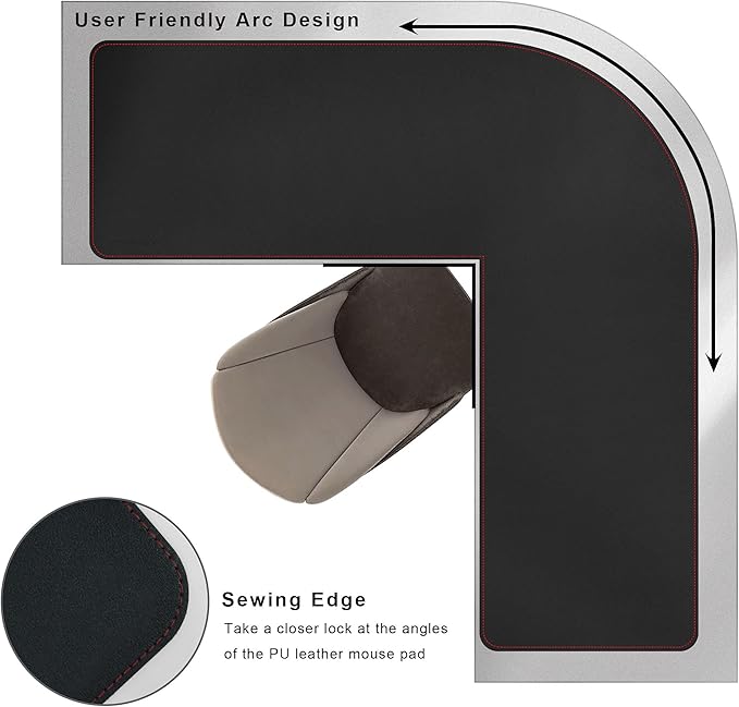 ZORESYN L-Shaped Gaming Desk Mat Mouse pad, Computer Corner Desk Pad, 47" Home Office Writing Desk Pad Protector, Large Waterproof PU Leather Corner Mousepad - Black, (120+120) x40cm