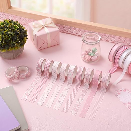 Gueevin 24 Rolls Watercolor Floral Washi Tape Set 15 mm Seasonal Flower Decorative Washi Tape for Craft Arts DIY Scrapbook Journaling Supplies Gift Wrapping(Coquette)