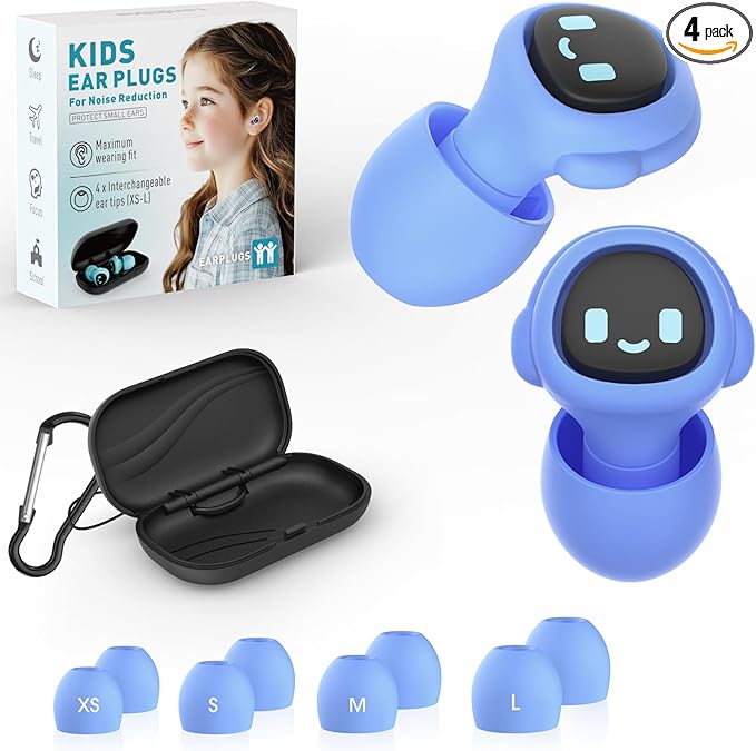 Kids Ear Plugs for 5-12 Yr, 27 dB Noise Reduction Extra Small Earplugs, Ear Plugs for Kids for Noise Sensitivity, Socializing, Sleep, Focus, 4 Sizes Ear Tips in XS-L (Purple)