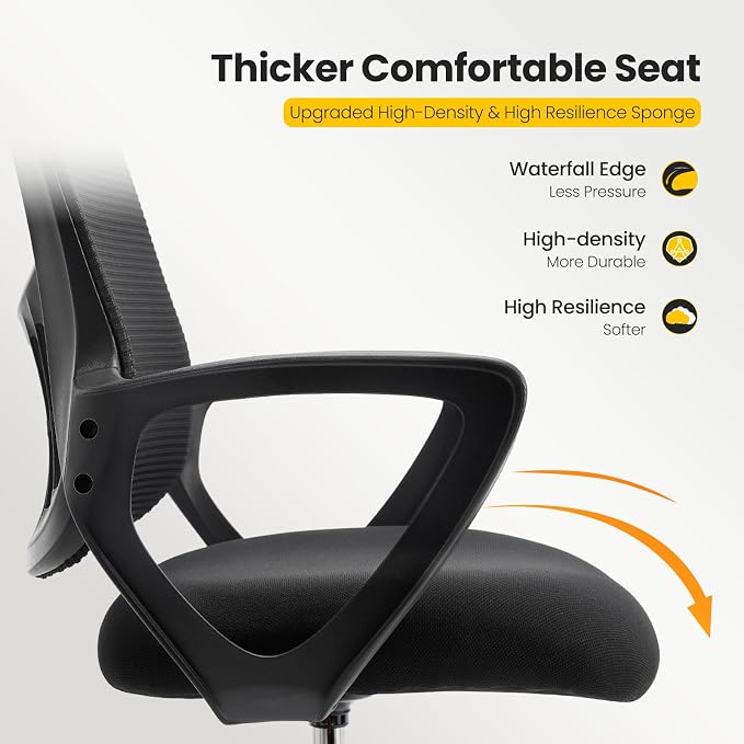 Sweetcrispy Tall Drafting Desk Chair - Ergonomic High Stool Computer with Adjustable Height and Comfy Lumbar Support, Office Rolling Counter with Flixed Arms and Footrest, Dark Black