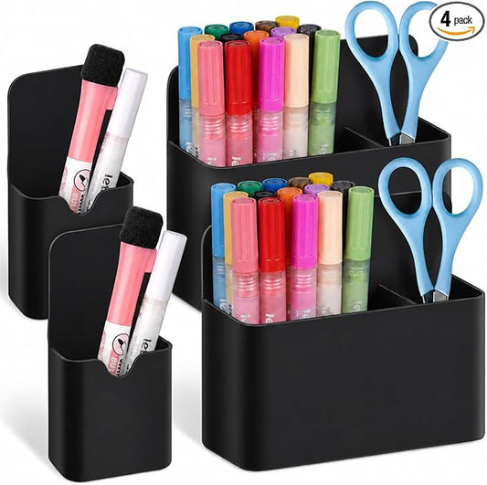 Grtard Black Magnetic Pen Holder, 4 PCS Magnetic Marker Holder for Whiteboard, Magnetic Dry Erase Marker Holder, Magnetic Pen Holder for Refrigerator, Magnetic Pencil Holder, Magnet Locker Organizer