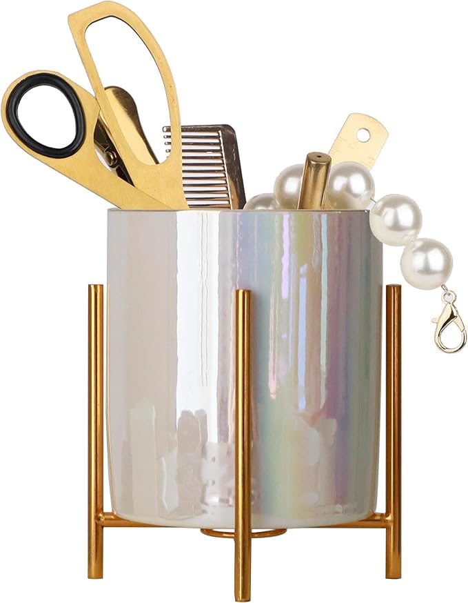 Pen holder for desk Sturdy Metal frame With Green Ceramic Pen Holder For Desks and kitchen Appliance Holders