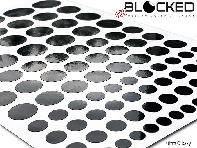 BLOCKED Original Vinyl Webcam Cover Stickers | Restickable & Stackable Privacy Covers | for All Camera-endable Devices | 5-Sizes | 95 Black (Ultra Glossy)
