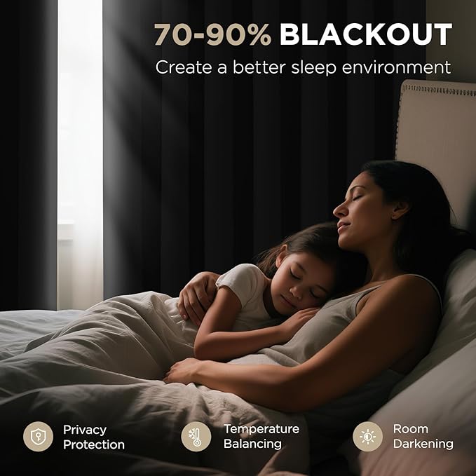 Joydeco Blackout Patio Sliding Door Curtains 108 Inches Long, Grommet Privacy Room Divider Curtains, Extra Wide Thermal Blackout Drapes for Bedroom Living Room (Black, 60Wx108L, 1 Panel)