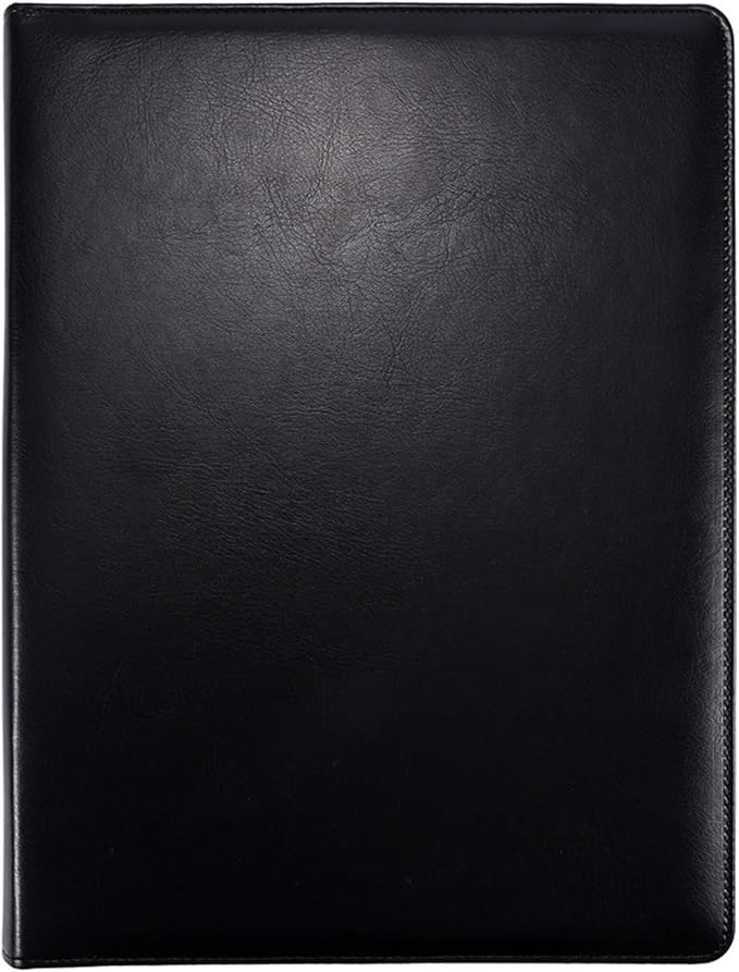 Padfolio/Portfolio Folder Clipboard,Resume/Interview Document Organizer & Business Card Holder Slot/Letter/A4 Size Writing Pad Holder,Faux Leather Office Conference Notepad Clip Boards, Black