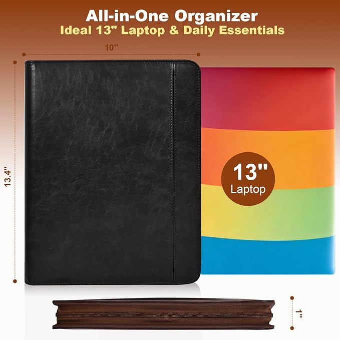Leather Portfolio for Men and Women – Business Binder Portfolio, Professional Organizer for Men and Women, Christian Gifts, Laptop & iPad Case, Bible Notepad Holder (Black) | Christian Leather Portfolio for Men
