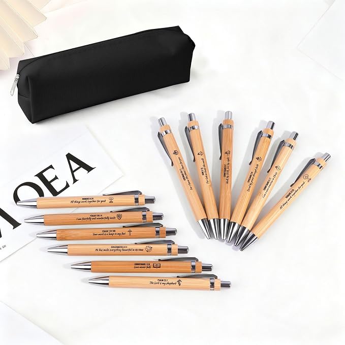 Custom Pens with Your Logo Text Personalized Bamboo Retractable Ballpoint Pens Inspirational Quote Pen Bulk Religious Gifts for Men Women