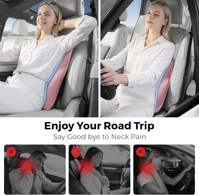 BEBAS Lumbar Support Pillow for Car, Memory Foam Back Cushion for Driving, Ergonomic Lumbar Pillow for Pain Relief, Comfort Lower Back Support for Office Chairs, Car Seat, Wheelchair -Pink