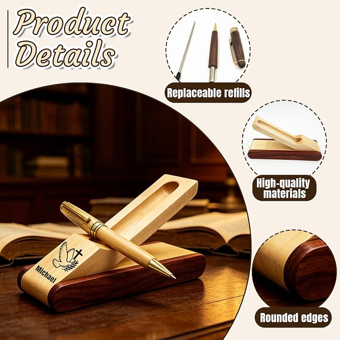 Custom Wooden Ballpoint Pen Set Personalized Wood Pen Set with Engraved Name Logo,Wood Pen Set Gift Box for Men Women