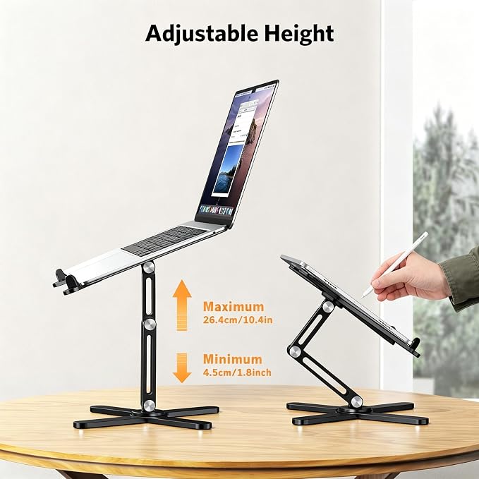 OMOTON 360° Rotating Laptop Stand Riser for Desk, Ergonomic Foldable Computer Stand Adjustable Height Angles for Collaborative Work, Easy Storage Fit Macbooks,All Laptops up to 16 inches, Black