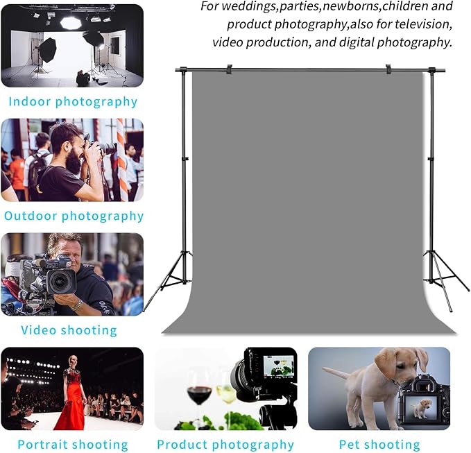 Grey Backdrop Background for Photography Photo Booth Backdrop for Photoshoot Background Screen Video Recording Parties Curtain 8x10FT