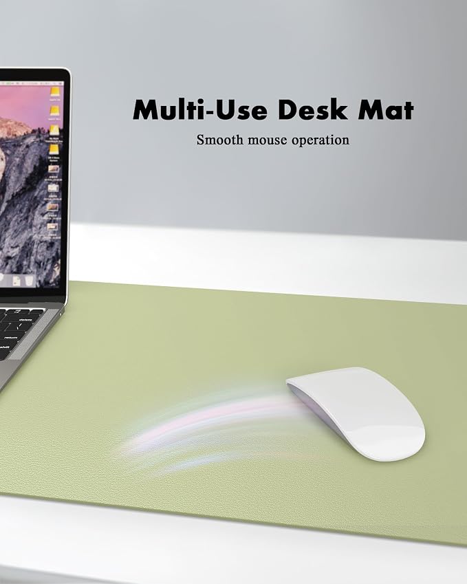 YSAGi Double-Sided Desk Pad, 35.4"x17" Leather Desk Mat, Eco Cork Desk Pad Protector,Large Mouse Pad,Waterproof Desk Blotter for Office/Home (Matcha Green/Cork)