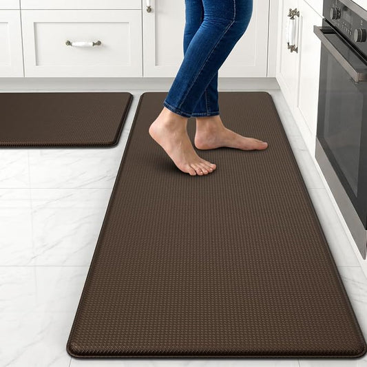 Kitchen Mats for Floor, [2PCS] Anti-Fatigue Kitchen Rugs, Brown | Cushioned Comfort,Non-Slip Backing,Waterproof Surface,Soft Underfoot,Easy Clean,Kitchen Sink,Laundry Room,Standing Desk