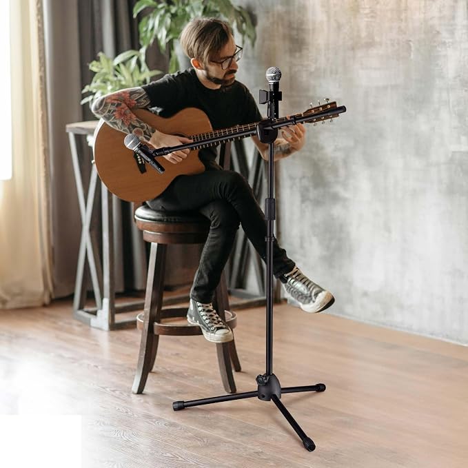 AW 2pcs Boom Mic Stand Floor Adjustable Height Mic Tripod Stand Dual Mic Clip Standing Boom Arm Mic Holder for Singing Live Stream Stage Studio