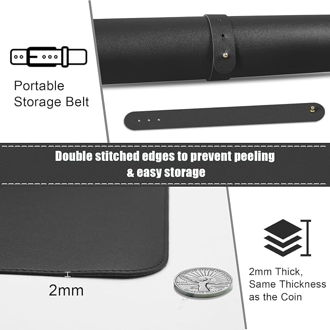 Non Slip Desk Mat, 31.5" x 15.7" PU Leather Desk Pad, Cork Desk Mat for Desktop, Desk Pad for Keyboard and Mouse, Ideal for Office and Home, Black