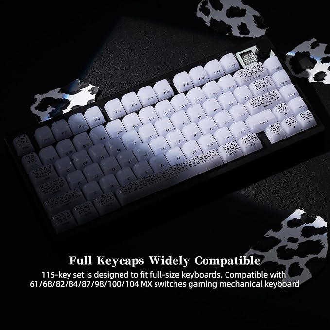 Womier Keyboard Keycaps Jelly, White Ceramic Keycaps Style, Transparent Leopard Print Key Cap Shine Through Custom 60 65 75 100 Percent for Cherry MX,Gateron Mechanical Keyboards,MDA Profile