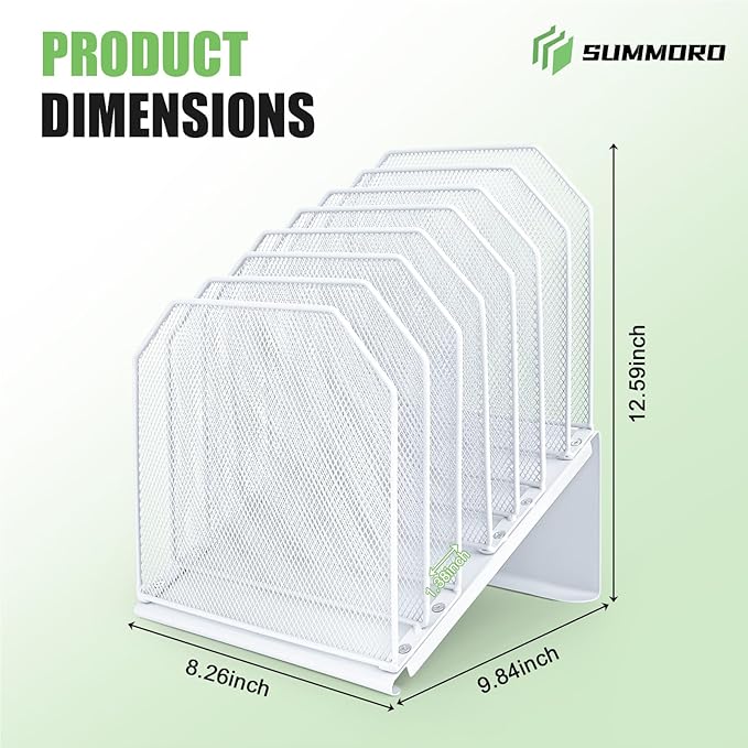 Inclined File Organizer for Desk, 7-Tier Vertical File Folder Holder Office Desk Organizer Metal Rack File Wire Mesh Desktop Document Sorter for Office School Classroom Home (White)