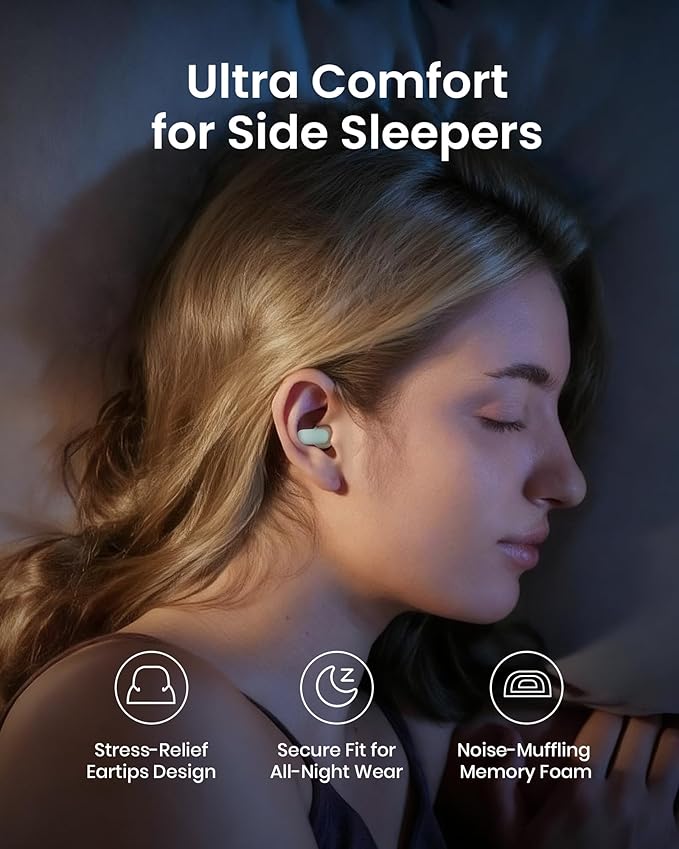 Dream Ear Plugs for Sleeping, 23dB Noise Reduction Soft Silicone Earplugs with Patented Qufits Eartips and Carry Case, Reusable Earplugs for Sleep, Work, Focus, Study, Travel - Mint