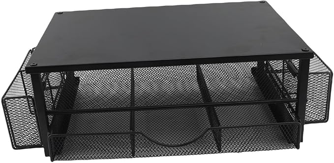 2-Tier Monitor Stand with Drawer, Laptop Stand with Storage for Desk, Heavy Duty Iron Computer Stand Riser & Desk Organizer with Drawers, Home Office Mesh Shelf for Monitor up to 32 Inch (Black)