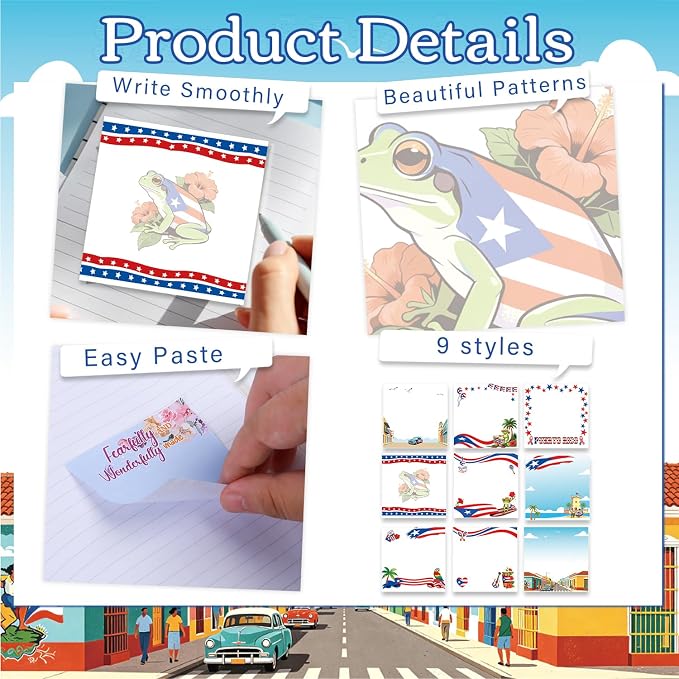 Puerto Rico Sticky Notes Gifts, 9 Pack Puerto Rico Notepads 3x3 Inches, Puerto Rican Self-Adhesive Memo Pads, PR Office Study Supplies Gift Rewards (450 Sheets)