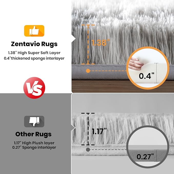 Zentavio Grey and White Area Rugs for Living Room Large Men Room Carpet 5x8 Bedroom Fluffy Furry Shag Aesthetic Plush High Pile Floor Rug for Kids Room Dorm Home Decor Tie-Dyed Grey White