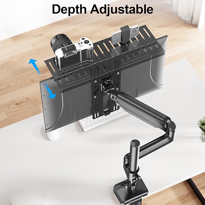 DSLR Monitor Mount Hold up to 11 lbs, Monitor Top Shelf for Livestream Device, Camera Mount, Webcams, Microphones, Lighting and More, Fits VESA Mount 75/100mm, Height Adjustable