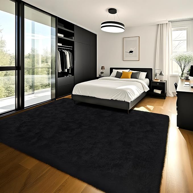 HOMORE Black Rug 8x10 Rugs for Living Room, Large Fluffy Carpet for Bedroom, Super Soft Shag Rug for Kids Nursery Boys Girls Room Dorm Decor