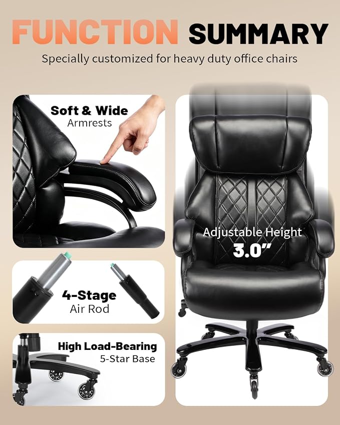 800lbs Executive Chairs, Executive Desk Chairs with Adjustable Lumbar Support, Office Chair for Heavy People, Heavy Duty Office Chair with Quiet Rubber Wheel and Extra Wide seat