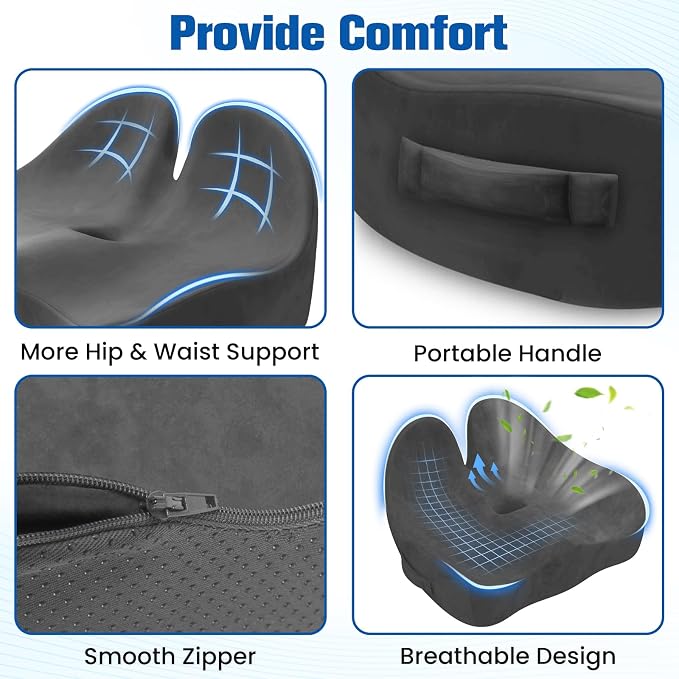 Seat Cushion, Chair Cushions, Memory Foam Office Chair Cushion | Hip & Sciatica & Tailbone Pain Relief, Long Sitting Comfort for Office Chairs/Desk Seats/Wheelchair (Large, Grey)