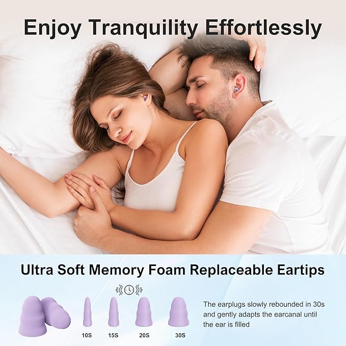Ear Plugs for Sleeping, Reusable Silicone Ear Plugs for Sleeping Noise Cancelling, 30-35dB Noise Reduction Earplugs for Noise Sensitivity, Sleep, Snore, Travel, Focus
