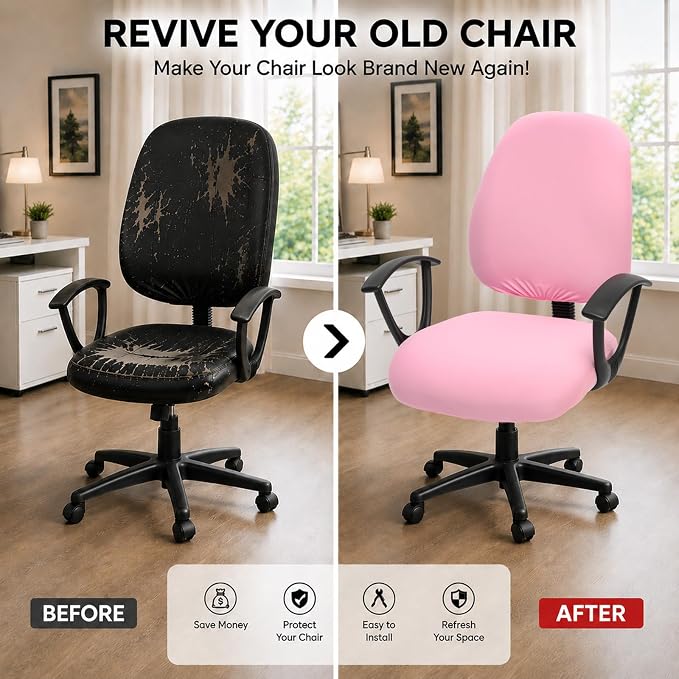 Super Stretchable Separate Office Chair Seat Covers - Universal Spandex Computer Chair Slipcover - 180GSM Washable Rotating Backrest Coverings & Cushion Protectors for Dogs, Cats, Pets