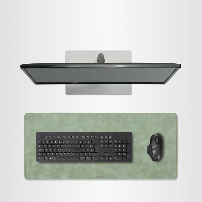 Full Grain Genuine Leather Desk Pad – Mint Green (L) - Premium Desk Mat with Non-Slip Backing, Thick 3mm, Office Desk Protector for Work & Gaming (Large 27.6 x 11.8 inch)