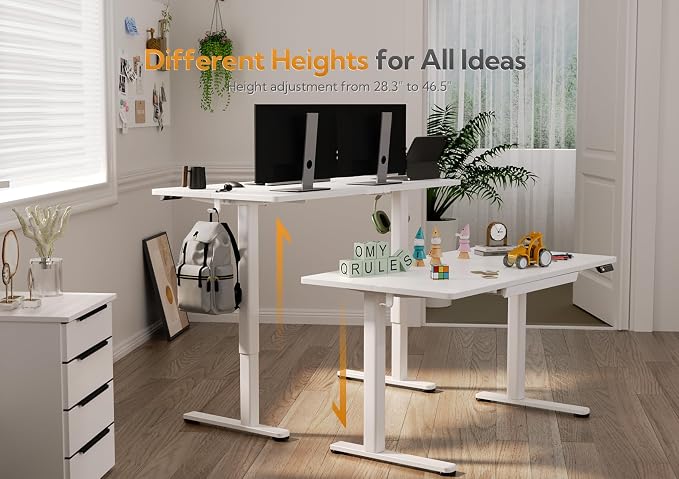 Claiks Electric Standing Desk with Drawer 40 Inch White | Sturdy steel frame supports 176 lbs, 28.35-46.46 inch height range, 3 preset buttons, 45 dB motor, 2 hooks