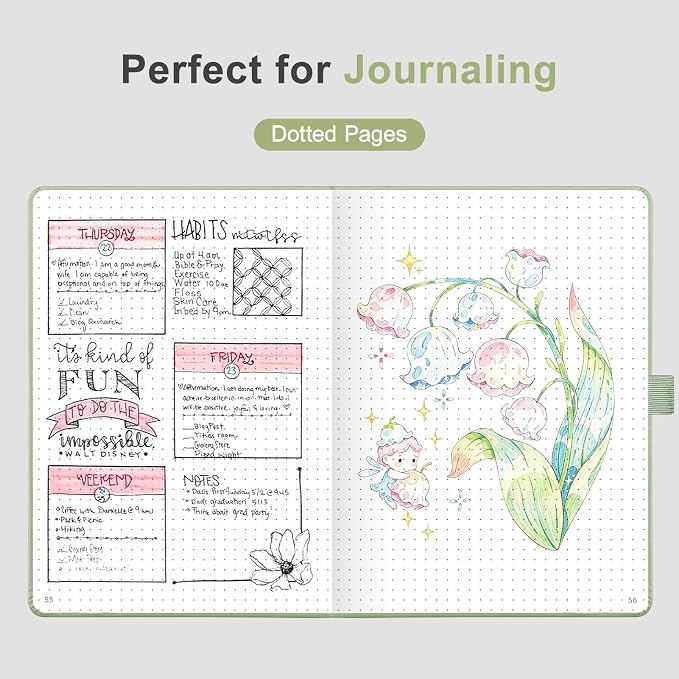 AHGXG Dotted Journal Notebook, 160 Numbered Pages, A5 Medium Size (5.7'' x 8.3''), 120 GSM Thick Paper, Leather Hardcover, for Journaling, Planning, Tracking (Light Green)