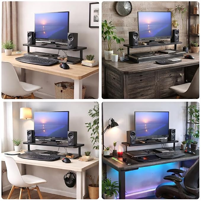 25.98'' x 9.84 ''Desktop Extender Suitable for Ergonomic Computer Monitors and Laptop risers -Floating Desktop Organizer with Clip-on Base (Black)