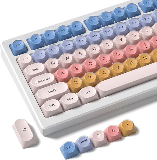 PBT Keycaps, Matte Rainbow Jelly Keycaps for MX Switches Mechanical Keyboard, MOA Profile, 129 Keys Macaron Cute Custom Key caps, Compatible with 60%, 65%, 75%, TKL, 96%, Full-Sized Layout