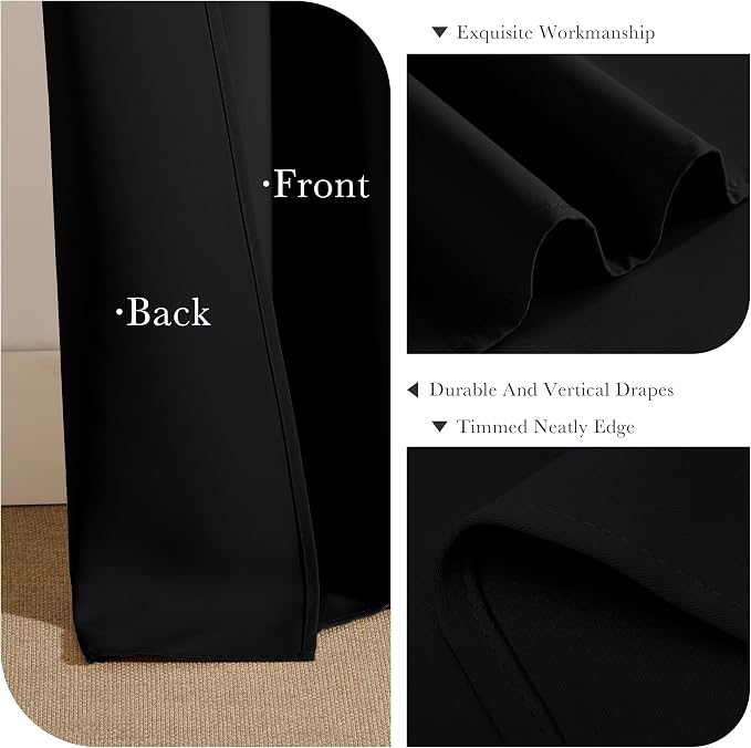 PONY DANCE Extra Long Blackout Curtains 120 inches Long for Bedroom, 10 FT Rod Pocket Back Tab Room Darkening Floor to Ceiling Drapes for Living Room Windows, W 52 x L 120 inch, Black, 2 Panels