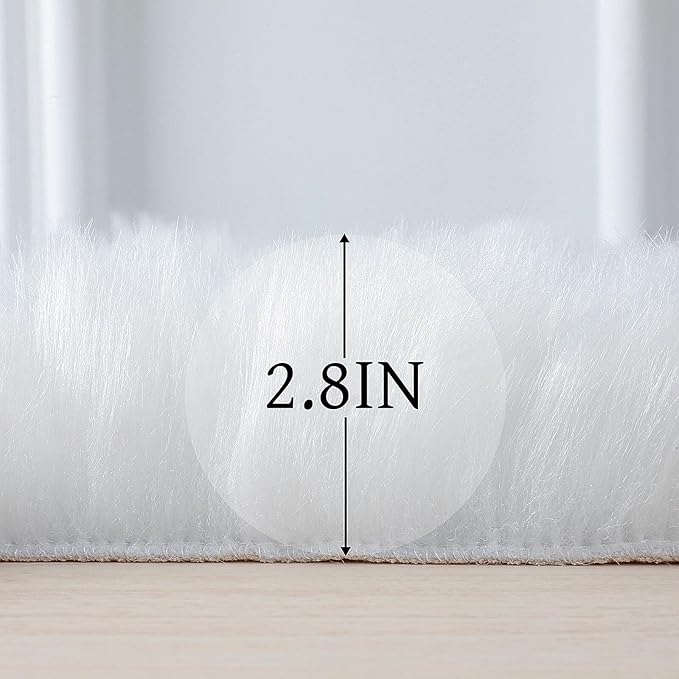 linmopm Faux Fur Sheepskin Rug, White, 5x7 ft | Shag Fluffy Fuzzy, High-Density Cushion, Rectangle, For Bedroom Bedside Living Room, Plush Sofa Cover