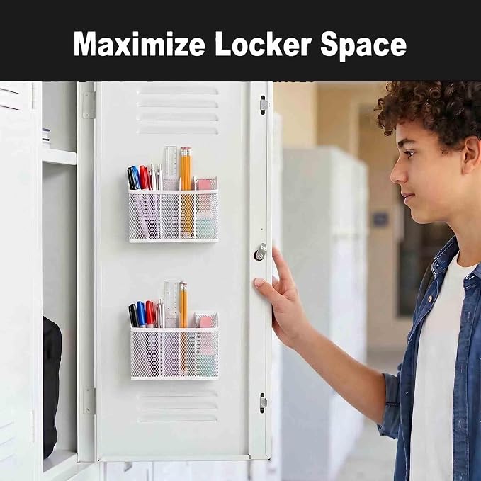 Neudeco Magnetic Pencil Holder,Magnetic Dry Erase Marker Holder for whiteboard, Magnetic Storage Basket for Refrigerator, Pack 2 (white)
