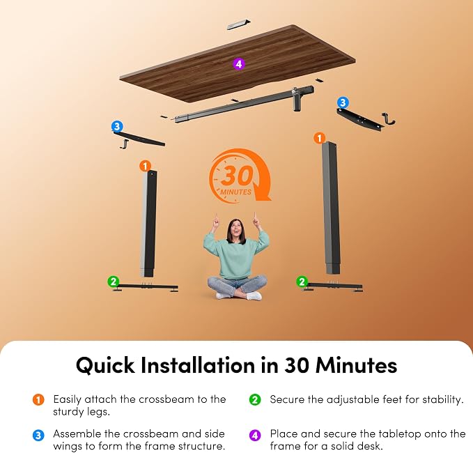 FEZIBO Standing Desk, 55×28 Inches Electric Height Adjustable, Sit Stand Up, Computer Office Desk with Splice Board, Black Frame/Black Walnut TOP